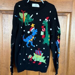 H&M jacquard-knit black/dinosaur Christmas Xmas sweater, 8-10 tag